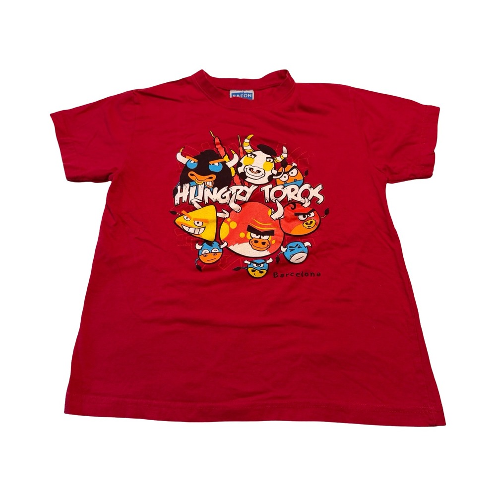 Safon Hungry Toros Barcelona Red‎ Graphic T-Shirt Youth Size 14 Spain Parody Tee